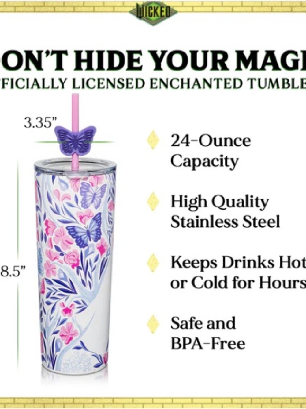 Wicked Shadows Floral Stainless Tumbler with Butterfly Straw - Picture 7 of 7